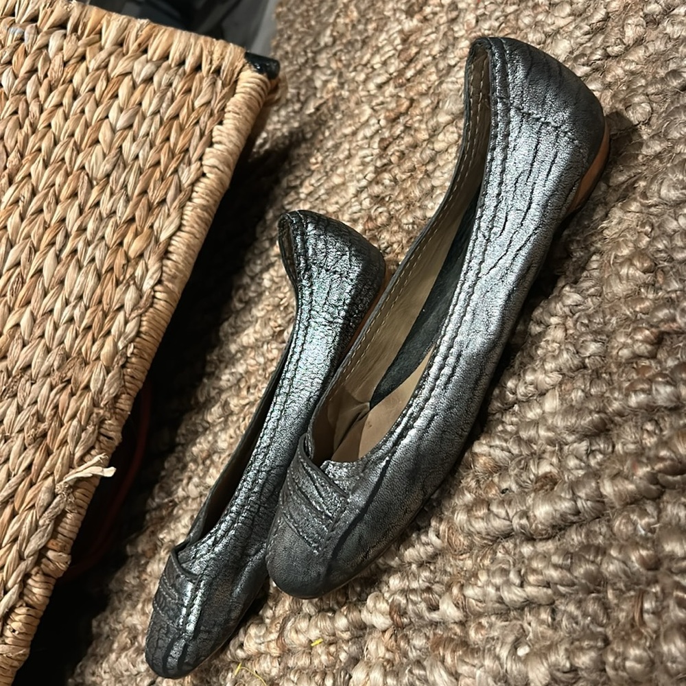 Chloe Silver Ruffled Textured Ballet Flats - Picture 9 of 9